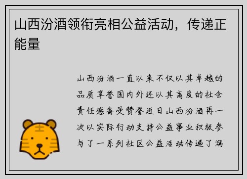 山西汾酒领衔亮相公益活动，传递正能量